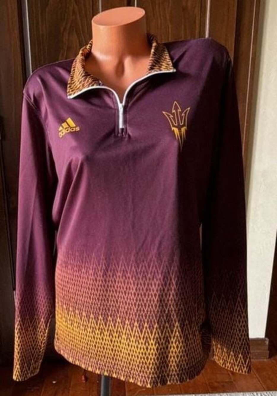 Adidas Arizona State Sun Devils 1/4 Zip Long Sleeve Performance Pullover Shirt